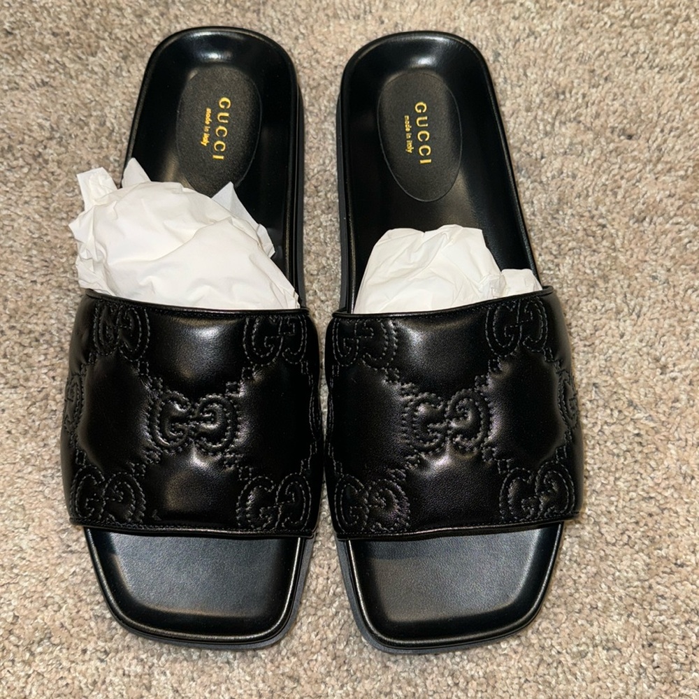Gucci leather nappa charlotte sandal Nero women’s size 41. NIB!!